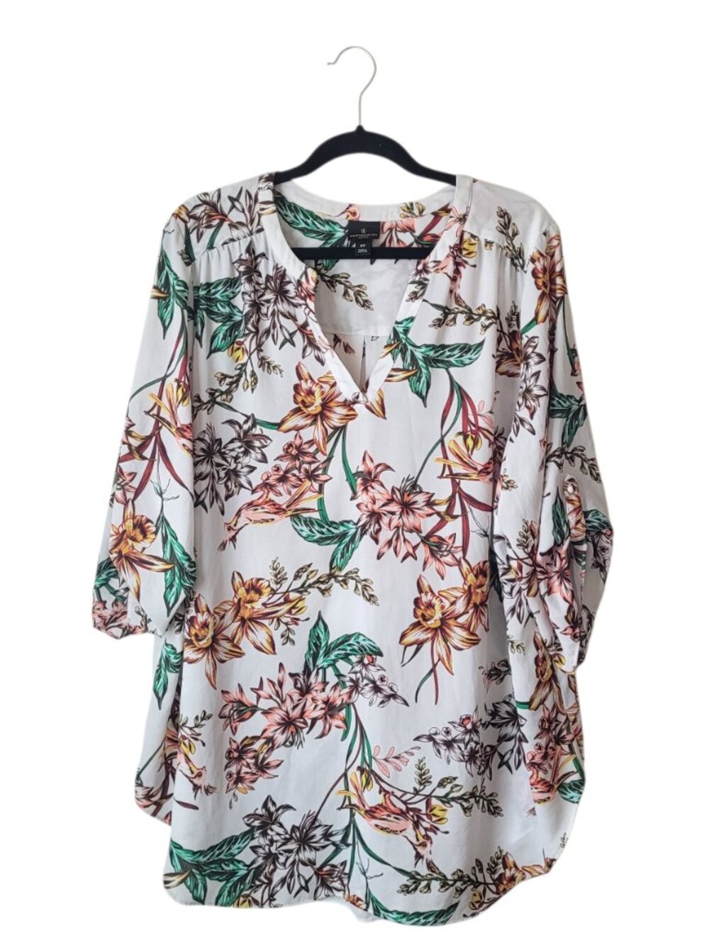 Worthington Plus size Tropical Leaf Popover Blouse